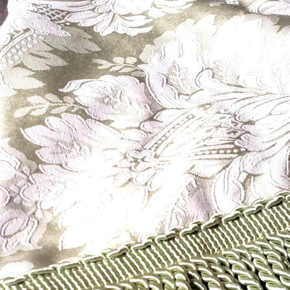 2 Beautiful Green Jacquard Valances w/ Heavy Trim